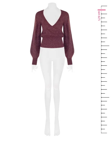 Lurex Yarn Sweater with Crossed V-Neck Rinascimento - Burgundy