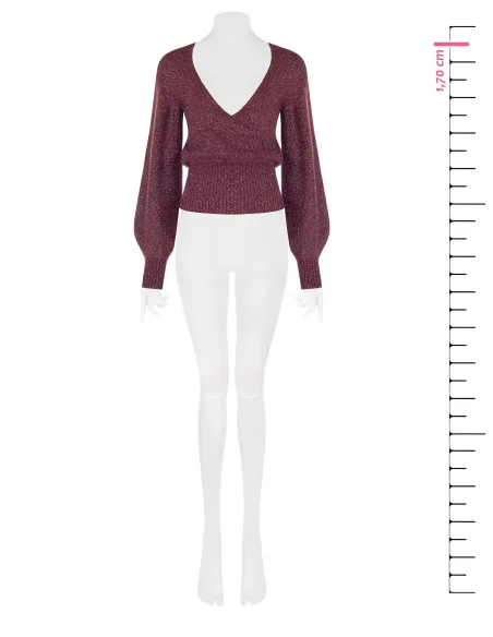 Lurex Yarn Sweater with Crossed V-Neck Rinascimento - Burgundy