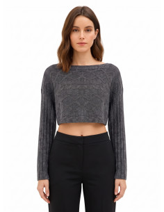 Pull court en maille tressée horizontalement Rinascimento - Gris