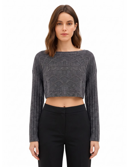 Maglione Corto A Maglia Intrecciata Orizzontalmente Rinascimento - Grigio