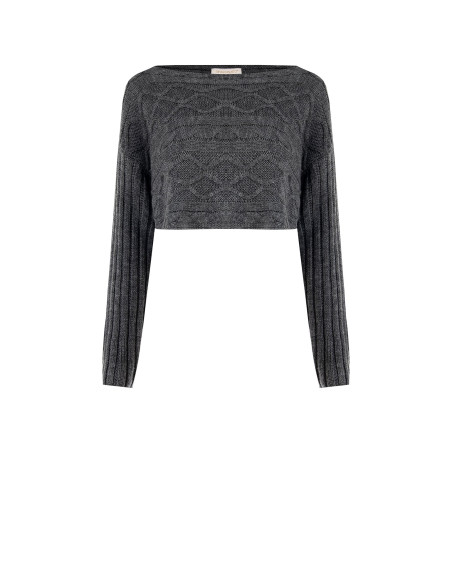 Maglione Corto A Maglia Intrecciata Orizzontalmente Rinascimento - Grigio