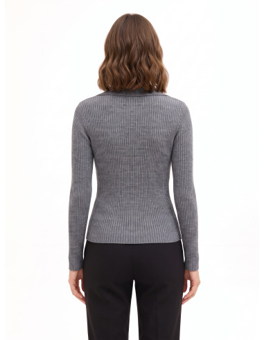 Fitted Ribbed Polo Sweater with Jewel Buttons Rinascimento