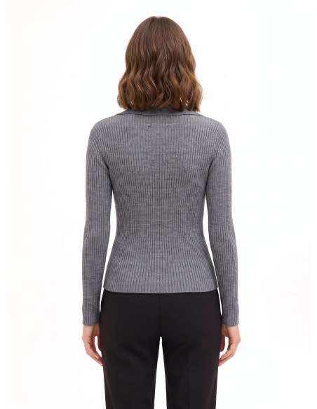 Fitted Ribbed Polo Sweater with Jewel Buttons Rinascimento