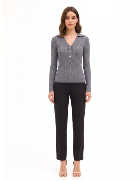 Fitted Ribbed Polo Sweater with Jewel Buttons Rinascimento