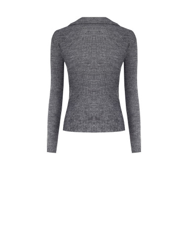 Fitted Ribbed Polo Sweater with Jewel Buttons Rinascimento