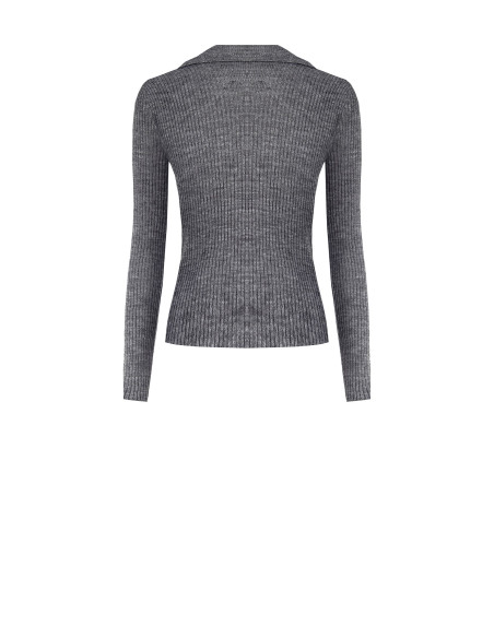 Fitted Ribbed Polo Sweater with Jewel Buttons Rinascimento