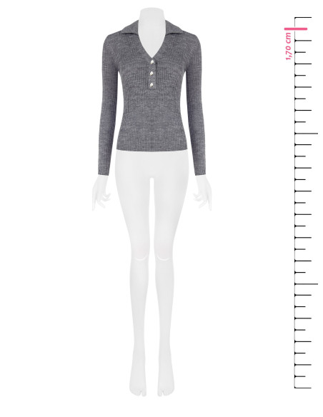 Fitted Ribbed Polo Sweater with Jewel Buttons Rinascimento