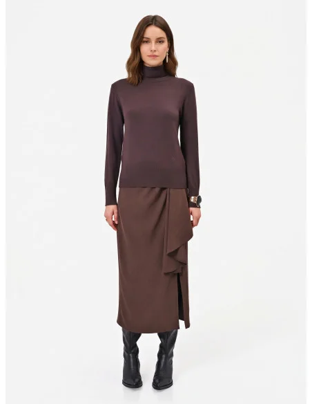 Turtleneck Sweater with Embroidered RR Logo Rinascimento - Dark Brown