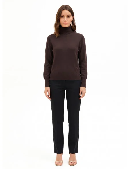 Pull à col roulé avec logo Rr brodé Rinascimento - Marron foncé