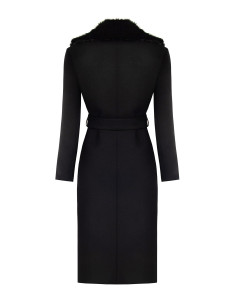 Cappotto Lungo Spolverino In Misto Lana Con Collo In Pelliccia Sintetica Removibile Rinascimento - Nero 2