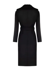 Long Wool-Blend Duster Coat with Removable Faux Fur Collar Rinascimento - Black 2