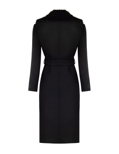 Long Wool-Blend Duster Coat with Removable Faux Fur Collar Rinascimento - Black