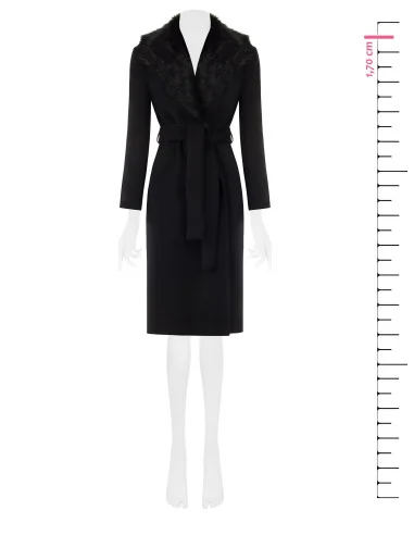Cappotto Lungo Spolverino In Misto Lana Con Collo In Pelliccia Sintetica Removibile Rinascimento - Nero
