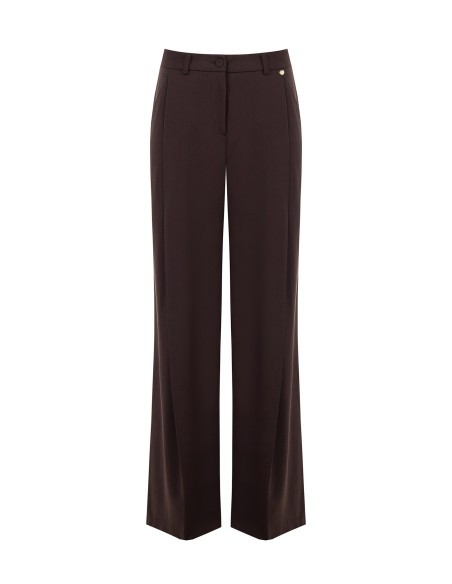 Palazzo Trousers in Polyviscose with Front Pleat Rinascimento - Dark Brown
