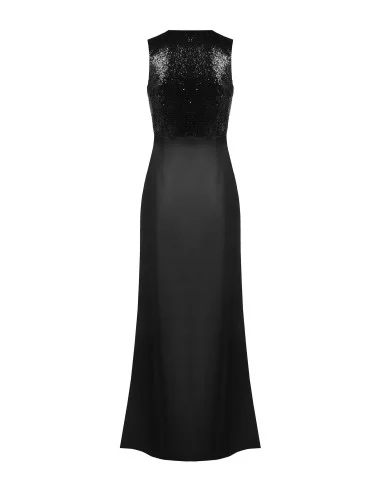 Robe longue avec corsage à paillettes et jupe en satin à décolleté en V croisé Rinascimento - Noir