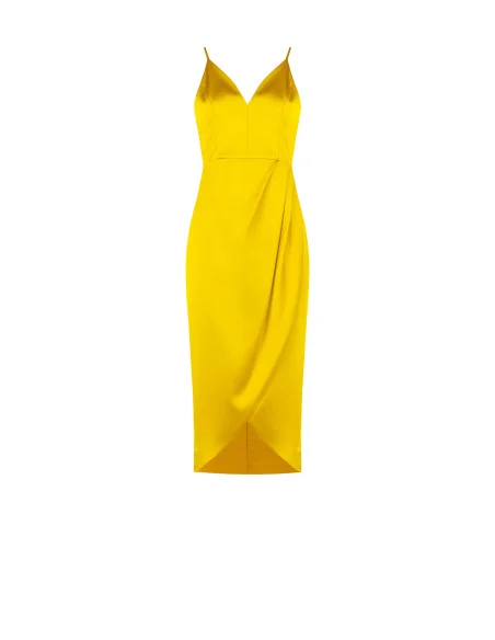 Asymmetrical Short Satin Wrap Dress With V-Neck Rinascimento - Olive Green