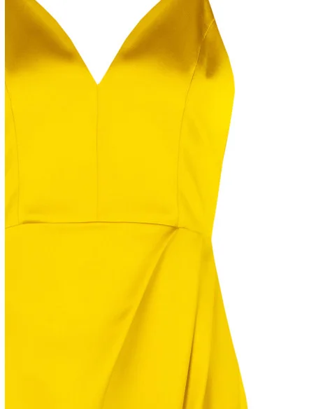 Asymmetrical Short Satin Wrap Dress With V-Neck Rinascimento - Olive Green