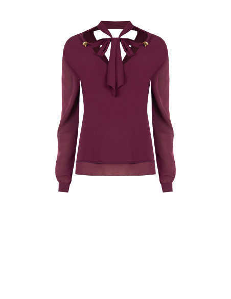 Rinascimento Fluid Satin Long-Sleeve Blouse - Bordeaux