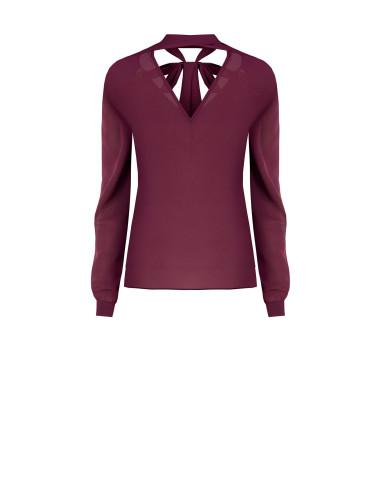 Rinascimento Fluid Satin Long-Sleeve Blouse - Bordeaux
