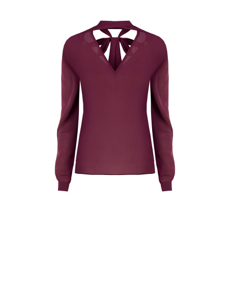 Rinascimento Fluid Satin Long-Sleeve Blouse - Bordeaux