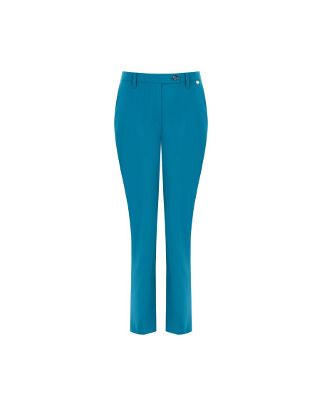 Cropped Viscose-Polyester Cigarette Trousers with Back Elastic Rinascimento - Teal Blue