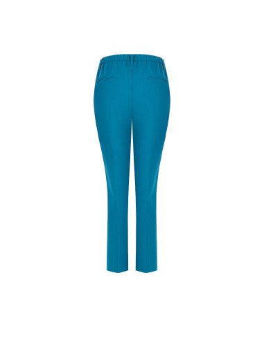 Cropped Viscose-Polyester Cigarette Trousers with Back Elastic Rinascimento - Teal Blue