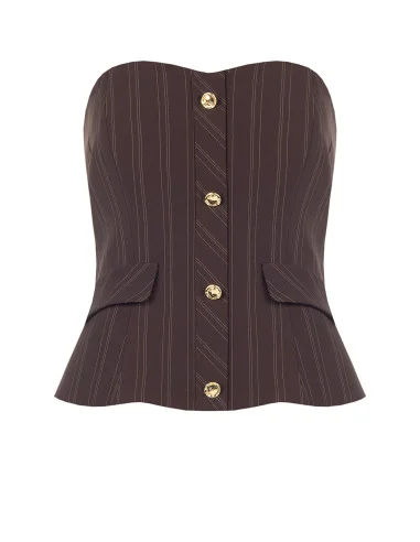 Top Corsetto Gessato A Fascia Con Bottoni Dorati Rinascimento - Testa Di Moro
