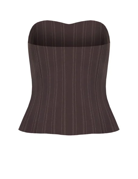 Top Corsetto Gessato A Fascia Con Bottoni Dorati Rinascimento - Testa Di Moro