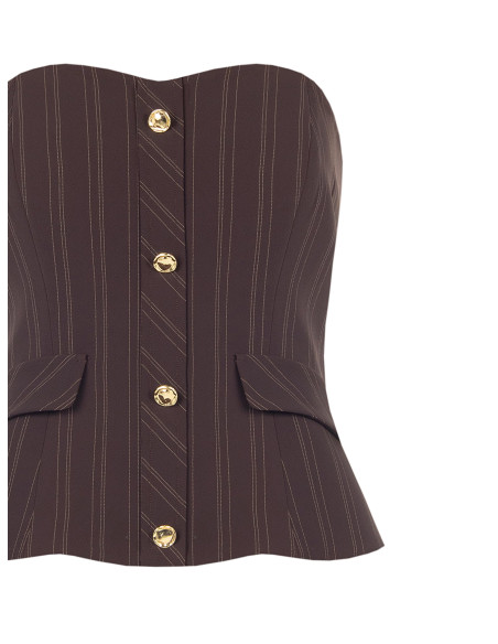 Pinstriped Bandeau Corset Top with Gold Buttons Rinascimento - Dark Brown