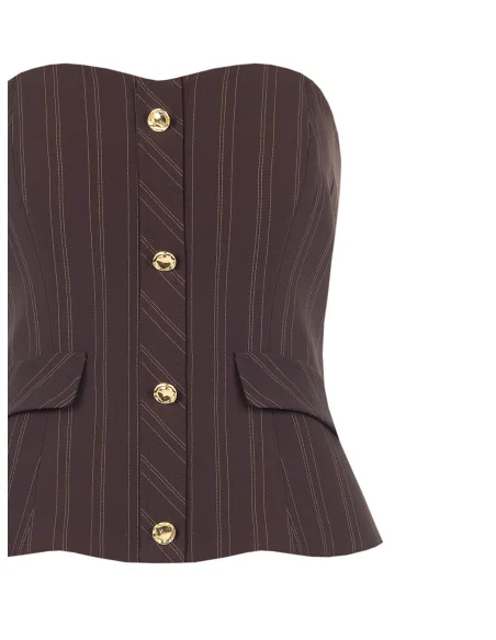 Top Corsetto Gessato A Fascia Con Bottoni Dorati Rinascimento - Testa Di Moro