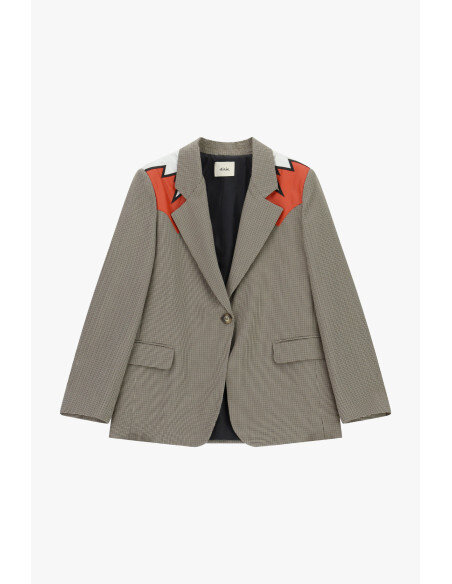 Microcheck Pattern Blazer with Shoulder Details Dixie