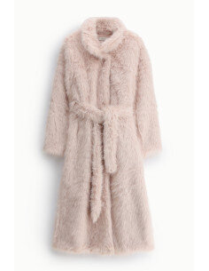 Eco-Pelliccia Lunga Con Cintura In Vita Dixie - Rosa