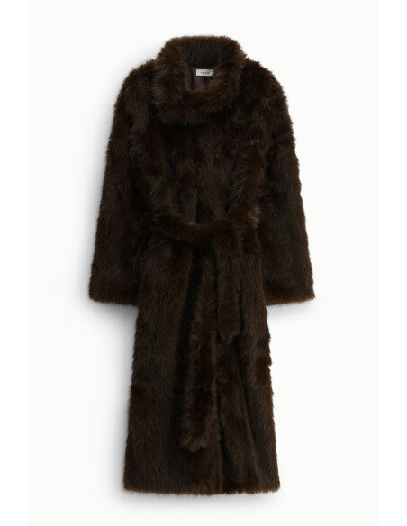 Eco-Fourrure longue avec ceinture à la taille Dixie - Marron