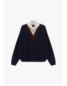 Maglione Girocollo A Costine Con Collo Zip Dixie - Blu