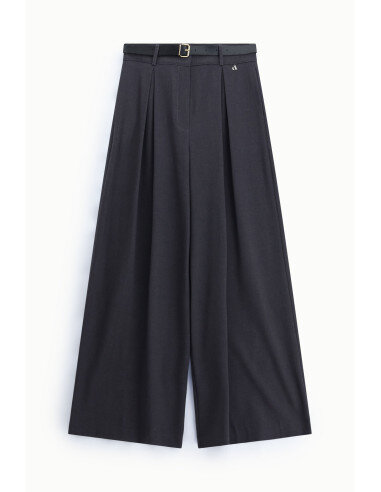 Pantaloni Palazzo Vita Alta Con Pince E Cintura Dixie - Grigio Scuro