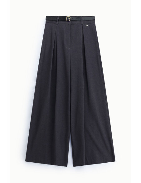 Pantaloni Palazzo Vita Alta Con Pince E Cintura Dixie - Grigio Scuro