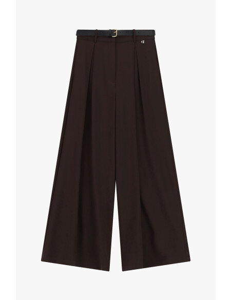 Pantalon palazzo taille haute à pinces et ceinture Dixie - Marron