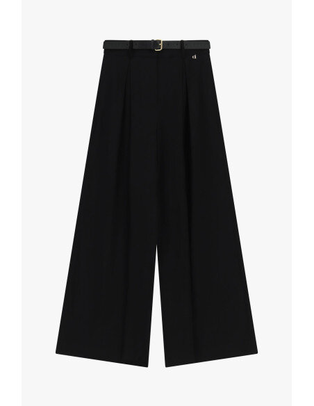 Pantalon palazzo taille haute à pinces et ceinture Dixie - Noir