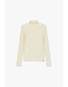 Maglia A Maniche Lunghe Con Collo Alto E Bordo Ondulato Dixie - Panna Bianco