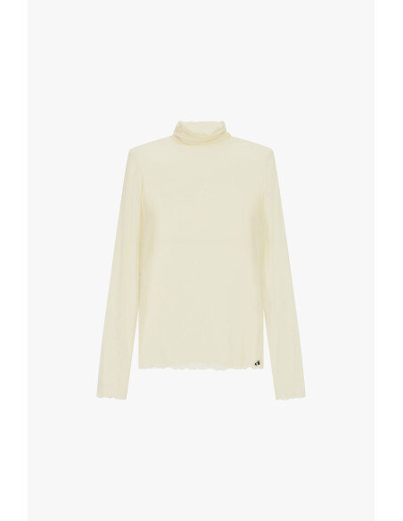 Pull à manches longues à col montant et bord ondulé Dixie - Blanc crème