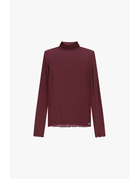 Maglia A Maniche Lunghe Con Collo Alto E Bordo Ondulato Dixie - Bordeaux