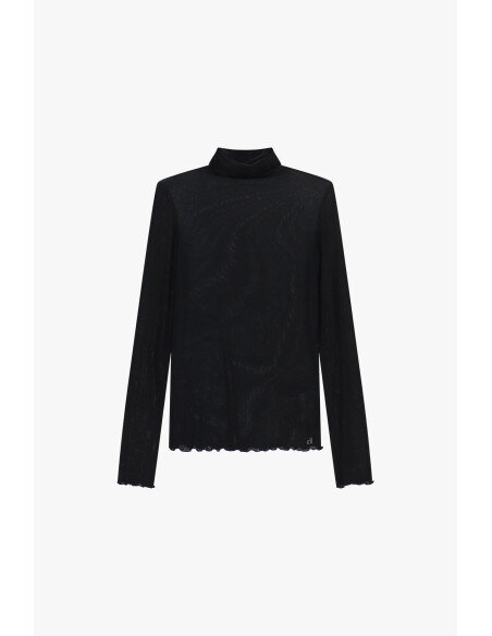 Maglia A Maniche Lunghe Con Collo Alto E Bordo Ondulato Dixie - Nero