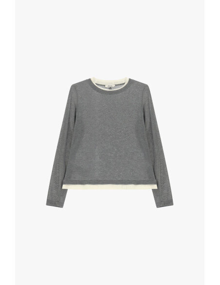 Pull à manches longues transparent avec bord contrasté Dixie - Gris