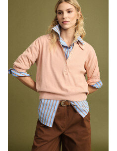 Maglione Girocollo Con Maniche A 3/4 E Bottoni Please