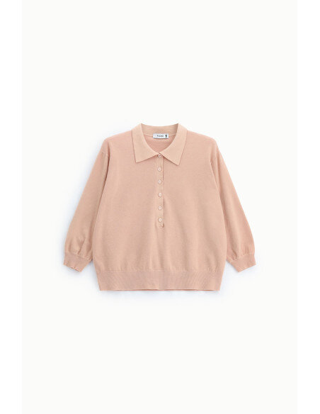 Round-Neck Sweater with 3/4 Sleeves and Buttons Please