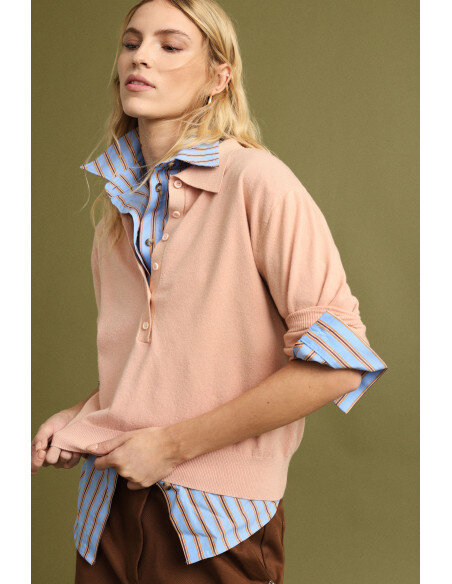 Round-Neck Sweater with 3/4 Sleeves and Buttons Please