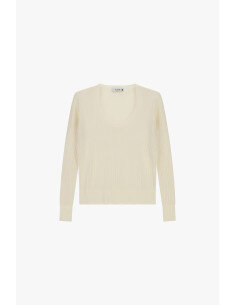 Pull côtelé à col rond et manches longues Please - Crème 2