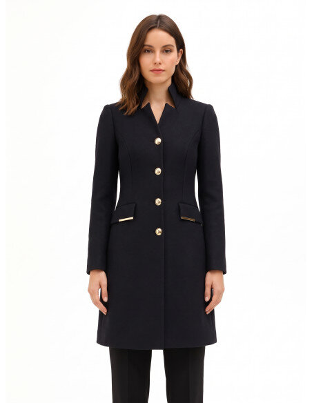 Cappotto Lungo Sfiancato In Misto Lana Con Dettagli Metallici Sulle Tasche Rinascimento - Nero