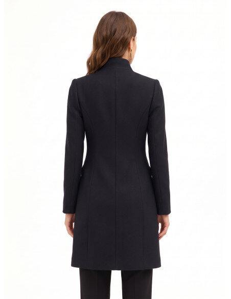 Cappotto Lungo Sfiancato In Misto Lana Con Dettagli Metallici Sulle Tasche Rinascimento - Nero
