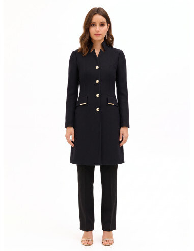 Cappotto Lungo Sfiancato In Misto Lana Con Dettagli Metallici Sulle Tasche Rinascimento - Nero